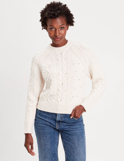 Pull d&eacute;tails bijoux ivoire femme