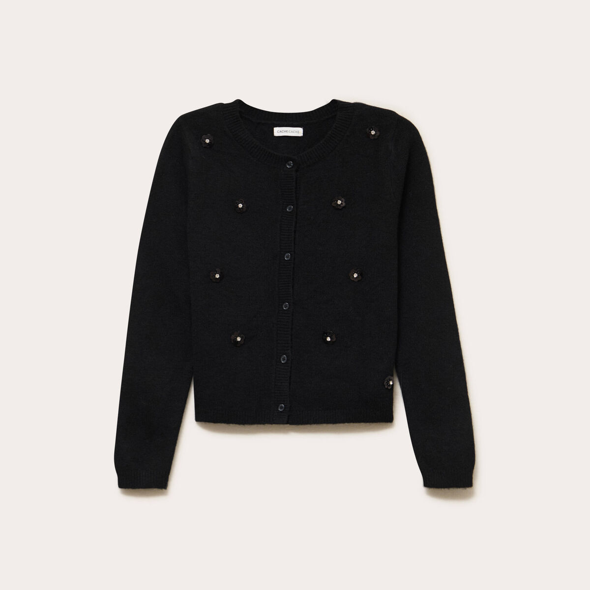 Gilet fleurs en sequins noir femme