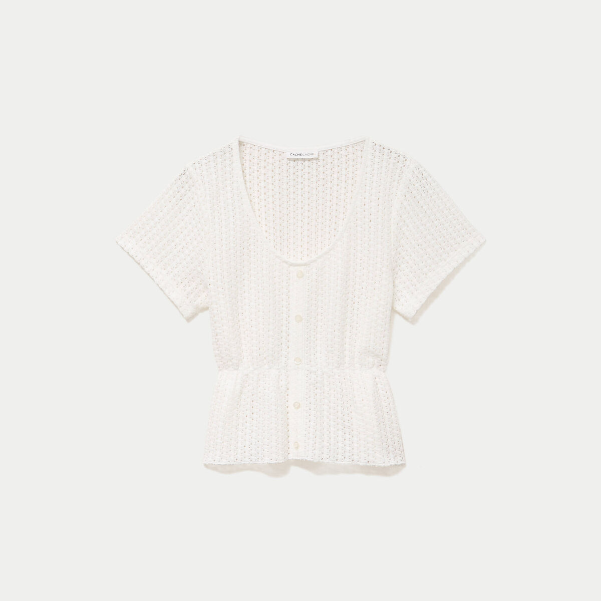 Top crochet manches courtes ecru femme