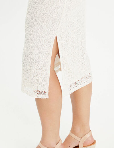 Jupe midi droite crochet ecru femme