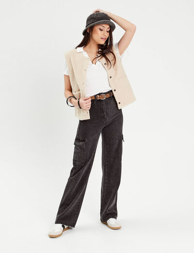 Gilet sans manches effet polaire ecru femme