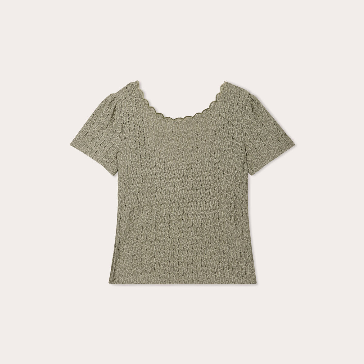 T-shirt manches courtes ajouré vert kaki femme