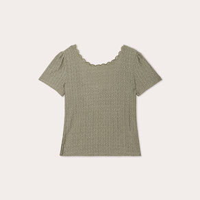 T-shirt manches courtes ajouré vert kaki femme