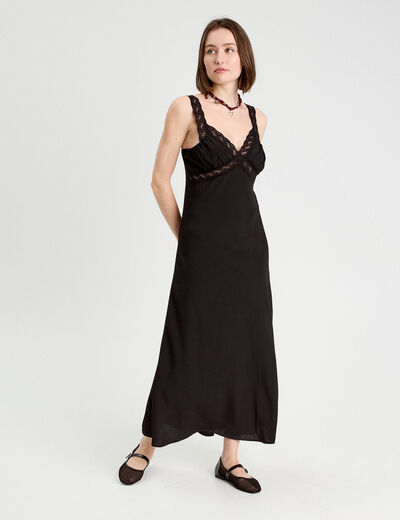 Robe longue évasée noir femme