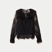 Blouse manches longues en dentelle noir femme