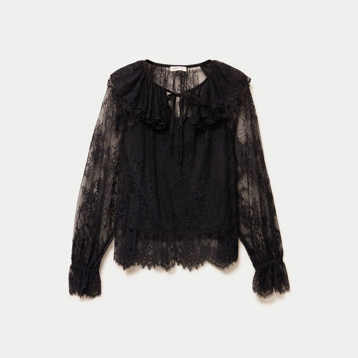 Blouse manches longues en dentelle noir femme
