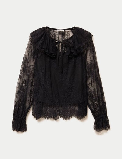 Blouse manches longues en dentelle noir femme