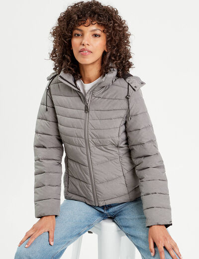 Doudoune ajustée à capuche gris clair femme