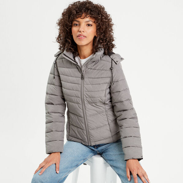 doudoune ajustee a capuche gris clair femme Doudoune ajustée à capuche gris clair femme
