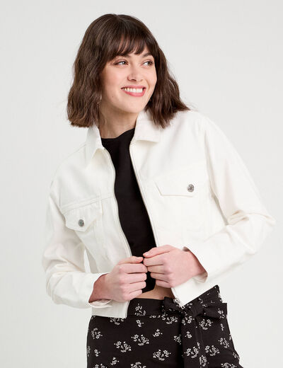 Veste zippée en jean ecru femme