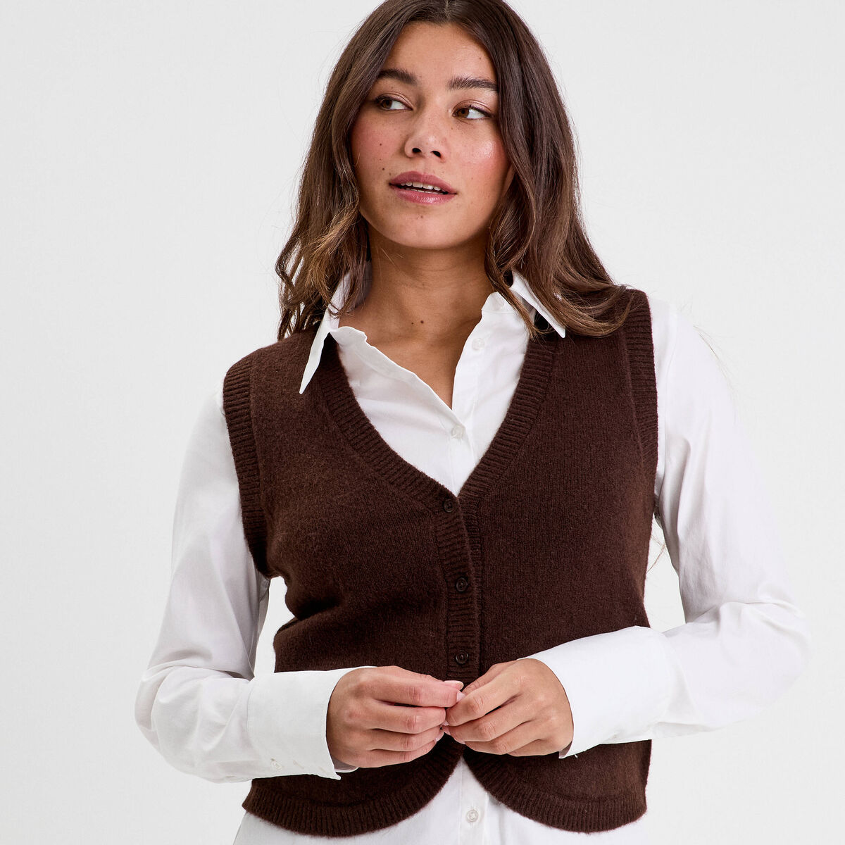 Gilet sans manches ajusté marron foncé femme