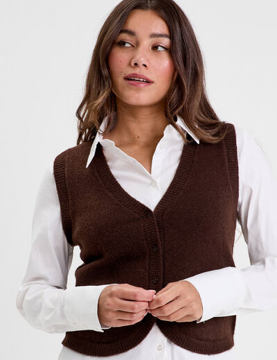 Gilet sans manches ajusté marron foncé femme