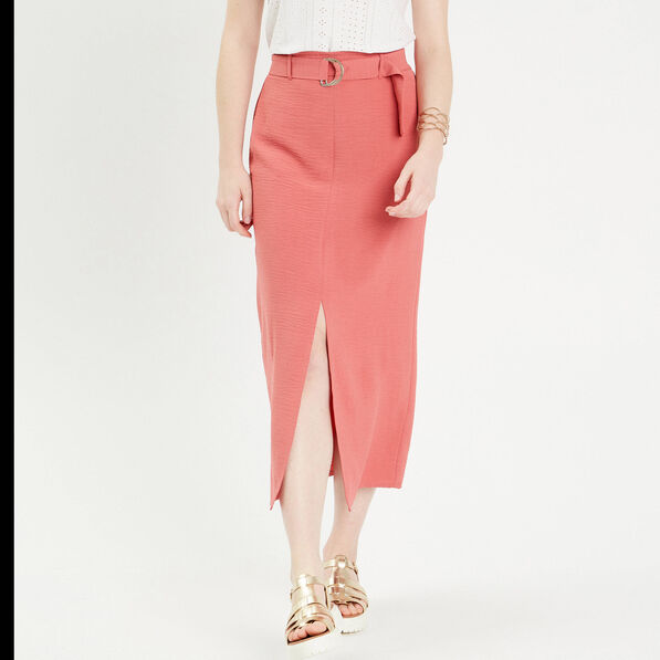jupe midi droite fendue vieux rose femme Jupe midi droite fendue vieux rose femme