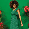 robe longue evasee ceinturee vert femme