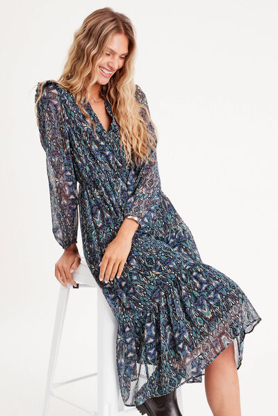 Robe longue évasée noir femme