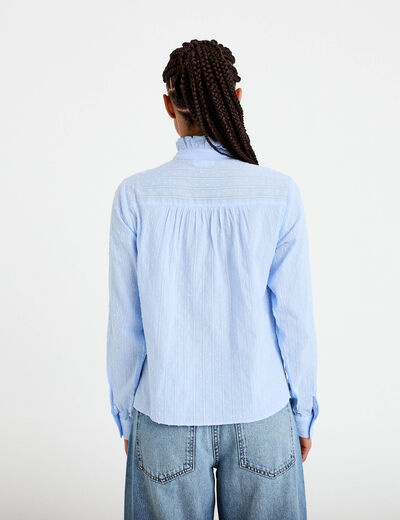 Chemise col montant manches longues bleu clair femme