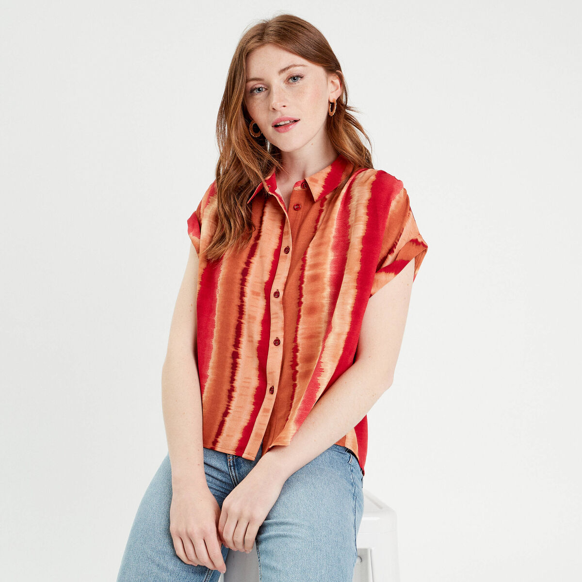 Chemise manches courtes rouge femme