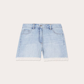 short en jean details dentelle denim bleach femme Short en jean détails dentelle denim bleach femme