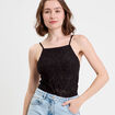Débardeur ajusté cropped col montant noir femme