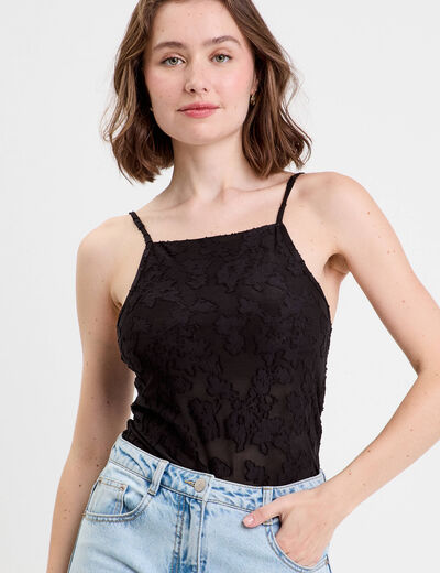 Débardeur ajusté cropped col montant noir femme