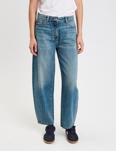 Jean barrel cropped taille standard denim double stone femme