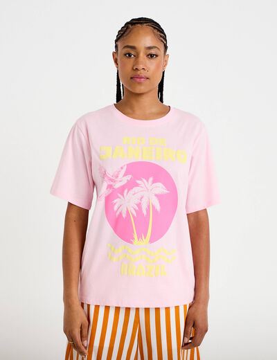 T-shirt oversize manches courtes rose clair femme