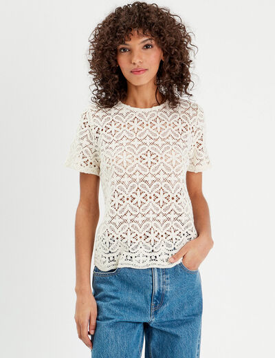 T-shirt manches courtes ecru femme