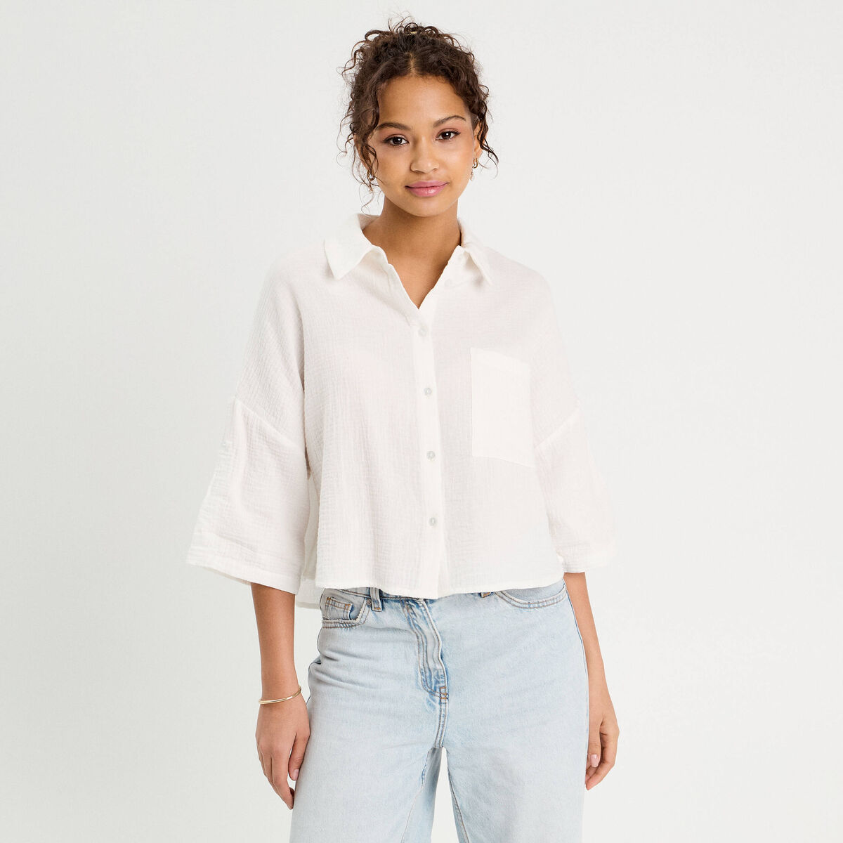 Chemise manches 3/4 ecru femme