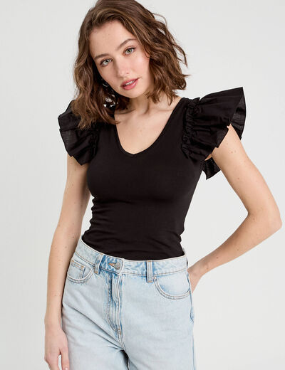 Body manches volants noir femme
