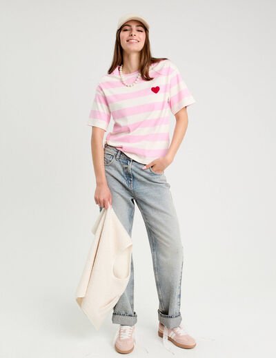 T-shirt manches courtes rose clair femme