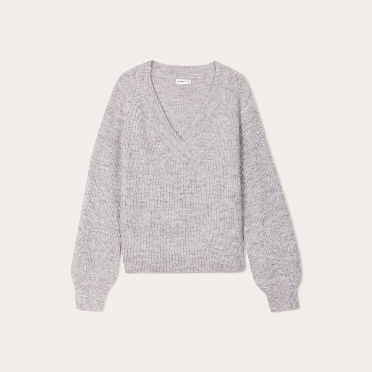 Pull avec col en V gris foncé femme