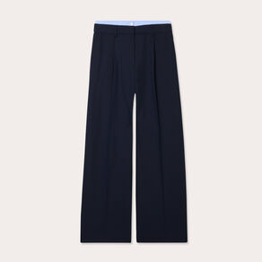 Pantalon large à pinces bleu marine femme