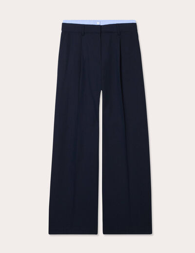 Pantalon large à pinces bleu marine femme