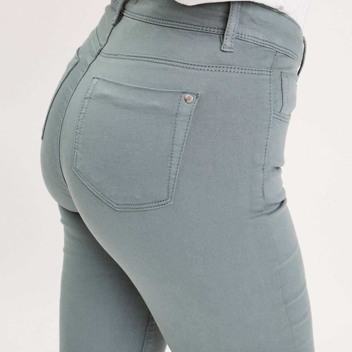 Jeans slim 5 poches vert fonc&eacute; femme