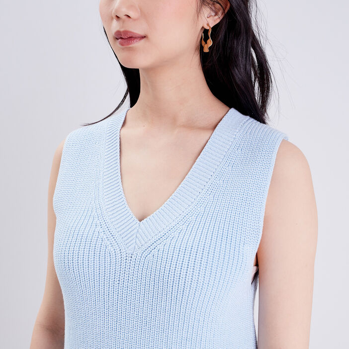 Pull sans manches bleu gris femme