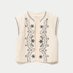 Veste sans manches brod&eacute;e ecru femme