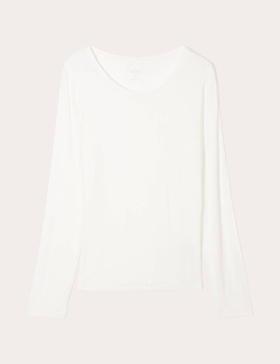 T-shirt uni à manches longues ecru femme
