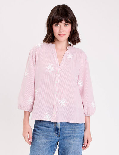 Blouse col tunisien rouge femme