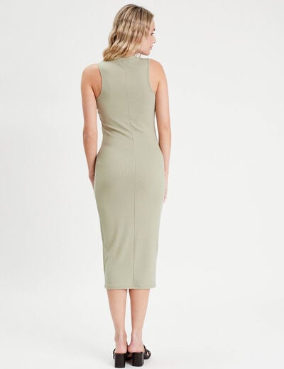 Robe longue moulante vert kaki femme