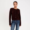 Gilet boutonn&eacute; manches longues marron fonc&eacute; femme