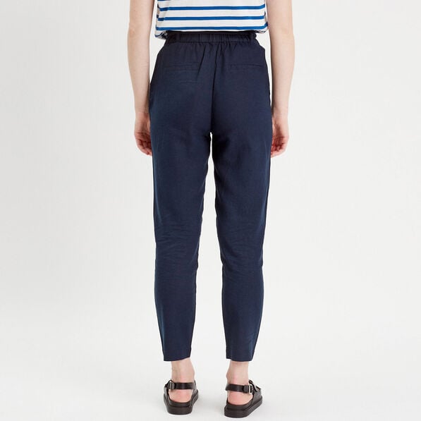 pantalon droit fluide contenant du lin bleu marine femme Pantalon droit fluide contenant du lin bleu marine femme