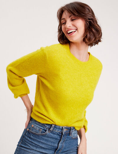 Pull avec col rond jaune or femme