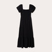 Robe longue évasée smockée noir femme