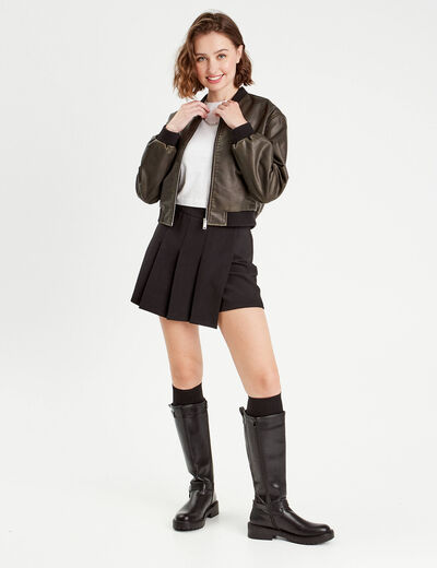 Veste bomber simili cuir noir femme