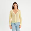 Gilet manches longues ajouré jaune moutarde femme
