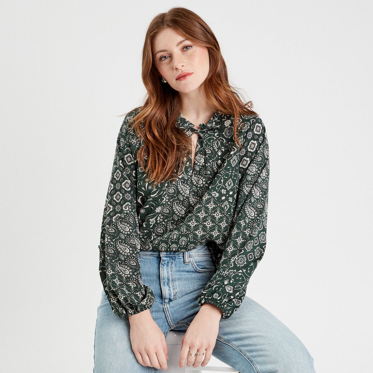 Blouse manches longues vert femme
