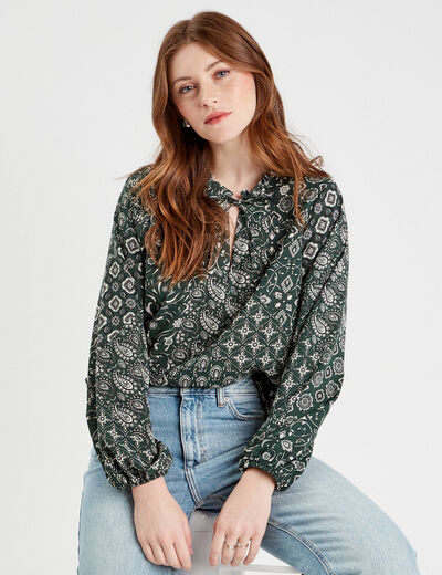 Blouse manches longues vert femme