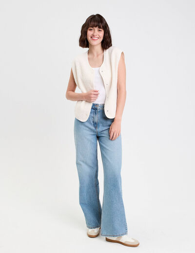 Gilet polaire sans manches ecru femme