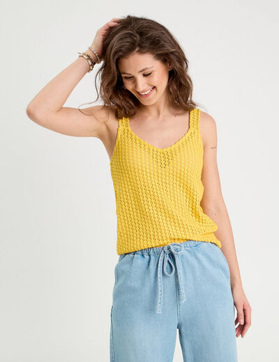 Débardeur effet crochet jaune femme