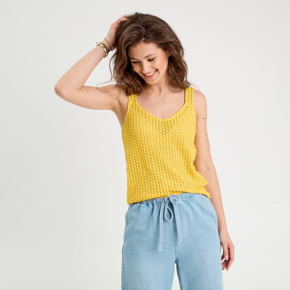 debardeur effet crochet jaune femme Débardeur effet crochet jaune femme